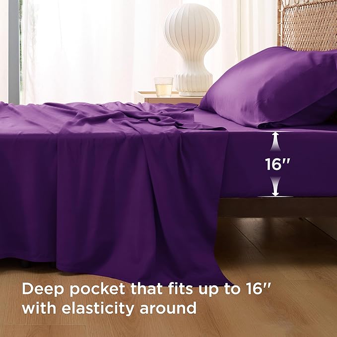 Bedsure Cooling Sheets Twin XL, Rayon Derived from Bamboo, Breathable & Soft Twin XL Sheet Sets, Deep Pocket Up to 16 Inches, Hotel Luxury Silky Dorm Bedding for Hot Sleepers, Plum