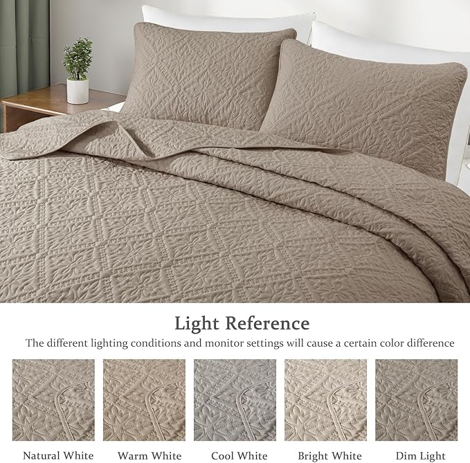 Exclusivo Mezcla Twin Quilt Bedding Set, Lightweight Soft Bedspreads Coverlets with 1 Pillow Sham, Modern Taupe Quilts Twin XL Size for All Seasons