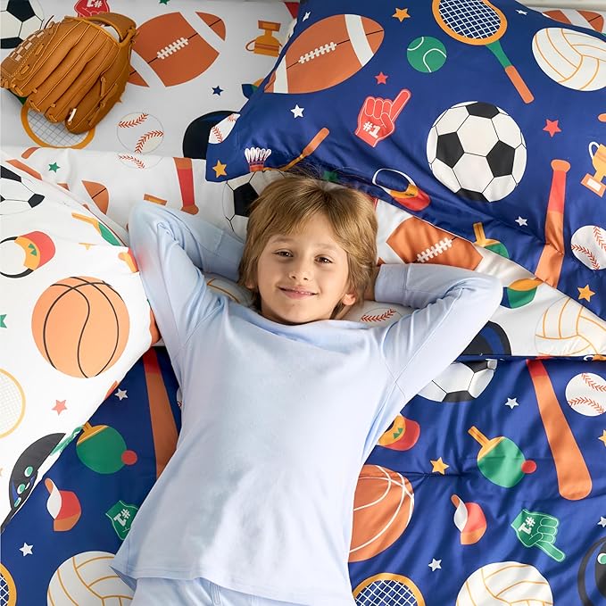Joiedomi Kid Twin Comforter Set 5 Piece Ball Sports Bedding Set for Boys Girls Super Soft Microfiber Bed in a Bag with Comforter Sheets Pillowcase Sham