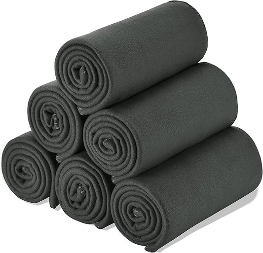 Fleece Throw Blanket Set Bulk for Travel Kids Outdoor Wedding Pet (Black Grey, Pack of 6 50x60 Inches)