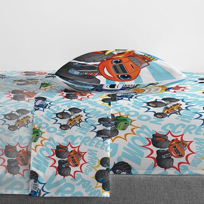 Jay Franco Blaze and The Monster Machines Off to The Races 5 Piece Twin Size Bed Set - Includes Comforter & Sheet Set - Super Soft Fade Resistant Microfiber (Official Blaze Products)