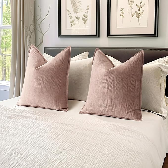 MIULEE Pack of 2 Blush Pink Valentines Decorative Pillow Covers 20x20 Inch Soft Chenille Luxurious Couch Throw Pillows Farmhouse Cushion Covers for Sofa Bedroom Living Room Spring Home Decor