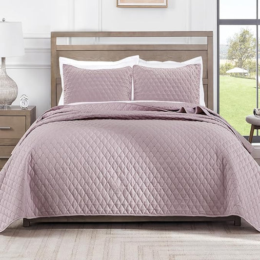 Exclusivo Mezcla Reversible Twin Quilt Bedding Set with Pillow Sham, Lightweight Quilts Twin Size, Soft Bedspreads Bed Coverlets for All Seasons - (Lilac Ash, 68"x88")