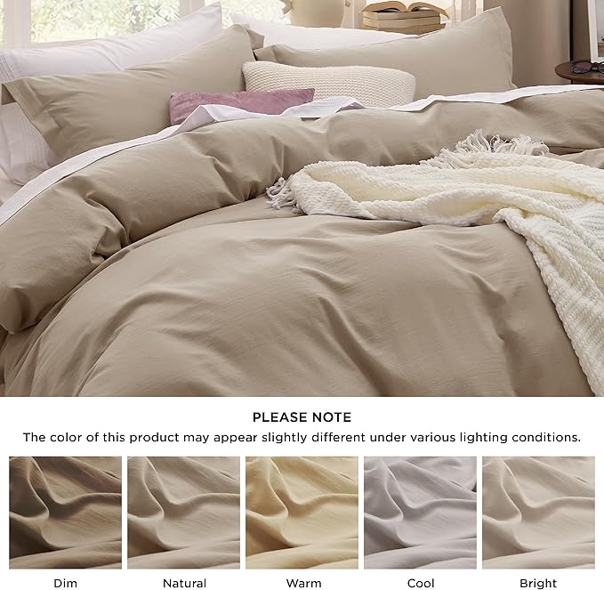 Bedsure Deep Beige Duvet Cover King Size - 3 Pieces Prewashed Cotton-Like Extra Soft Bedding Set, Includes 1 Duvet Cover 104x90 Inches with Zipper Closure & 2 Pillow Shams, Comforter Not Included
