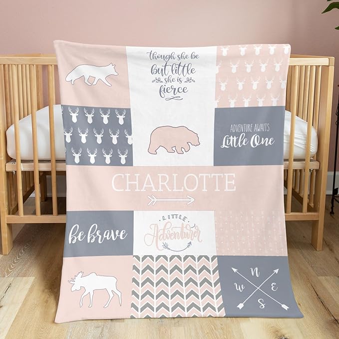 Custom Baby Blanket with Name, Thin Breathable Custom Baby Blanket for Kids Soft Flanne Swaddle Blankets Personalized Gifts for Infant Newborn Shower, Crystal Pink