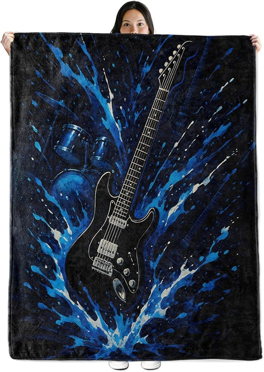 Guitar Gifts, Electric Guitar Theme Flannel Blanket for Women, Rock Music Birthday Throw Blankets for Kids, Girls, Travel Camping Sofa Living Room Decor 50x60 in