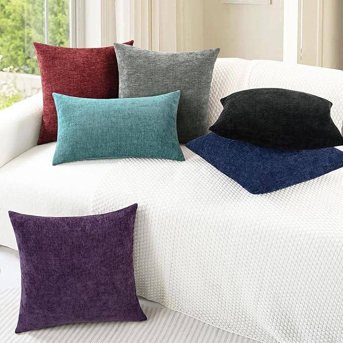 CaliTime Christmas Throw Pillow Covers Decorative 24 X 24 Inches Pack of 2 Cozy Chenille Cushion Cases for Couch Sofa Bed Living Room Home Burgundy