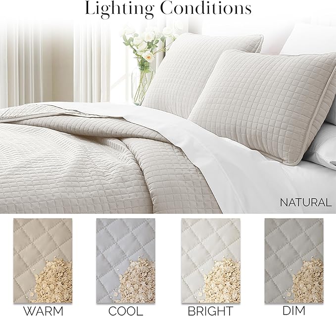 Southshore Fine Living, Inc. King Quilt Bedding Set, Quilted Comforter, Coverlet Bed Spread for California Kings, Luxury Bedding King Quilt Set, Lightweight Quilted Bedspread w/Shams, Bone