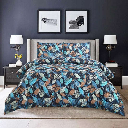 Style Quarters Queen Size Duvet Cover-Leaves Pattern Queen Duvet Cover Set 3PCS Soft Bedding Set Includes 1 Duvet Cover and 2 Pillow Shams 100% Washed Microfiber Duvet Cover with Zipper & Ties