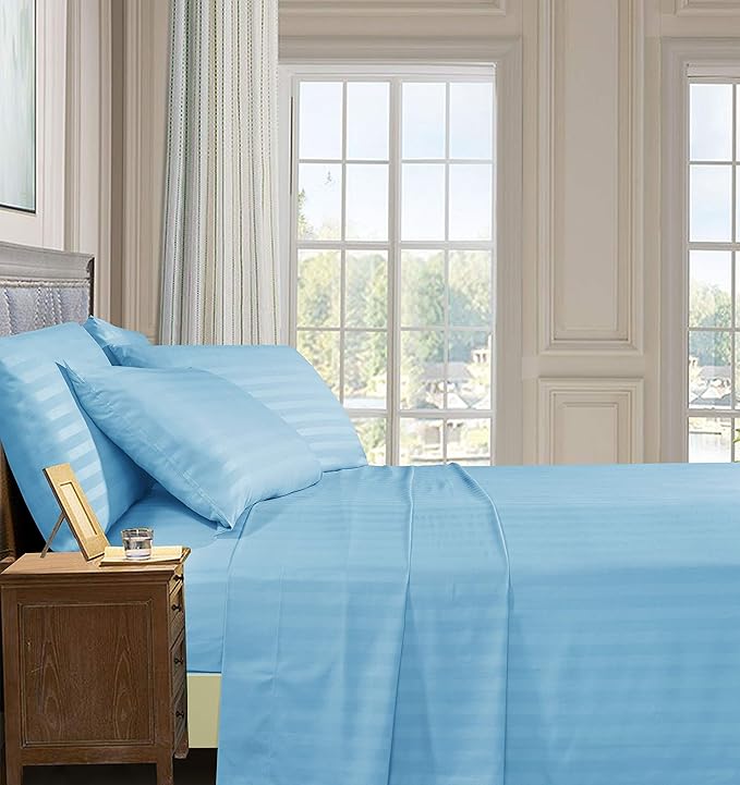 Elegant Comfort Best, Softest, Coziest 6-Piece Sheet Sets! - 1500 Premier Hotel Quality Luxurious Wrinkle Resistant 6-Piece Damask Stripe Bed Sheet Set, Queen Aqua Blue