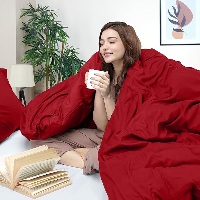 Utopia Bedding Duvet Cover Queen Size - 3 Piece with Zipper Closure - 1 Comforter Cover 90X90 Inches & 2 Pillow Shams 20X26 Inches (Red) Comforter Not Included