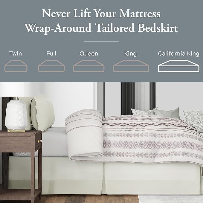 Bed Maker’s Never Lift Your Mattress Wrap Around Bed Skirt, Classic Style, Low Maintenance Wrinkle Resistant Fabric, Traditional 14 Inch Drop Length, Cream, California King