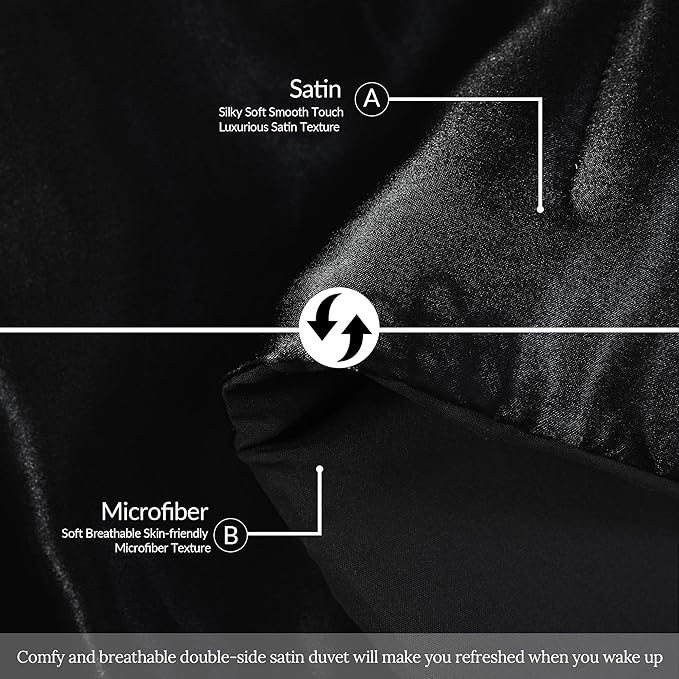Whale Flotilla 2-Piece Reversible Silky Soft Twin Size Comforter Bedding Set, Luxurious Satin Comforters with Satin Pillowcase, Lightweight Duvet for All Seasons, Black
