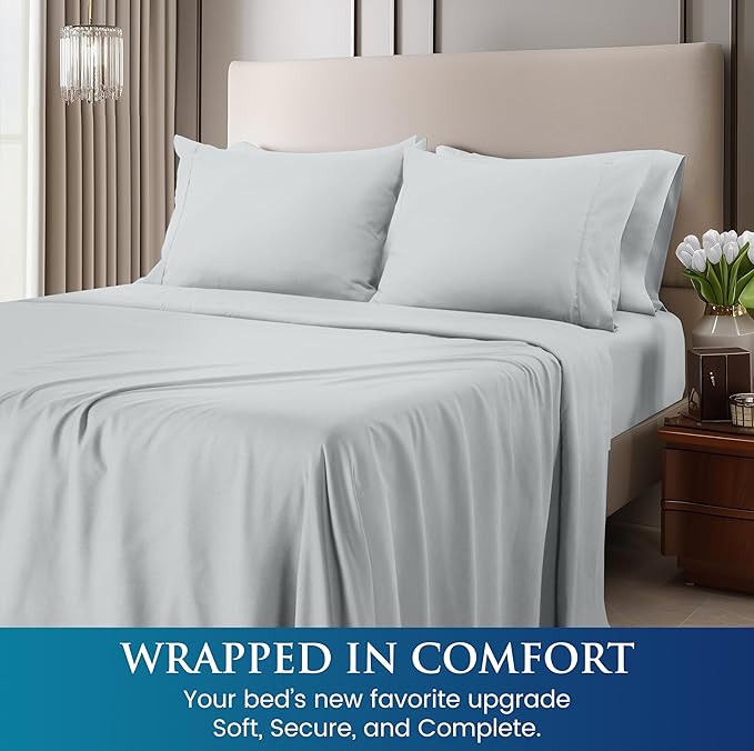 Utopia Bedding King Size 4 Piece Sheet Set - Brushed Microfiber - Soft Bed Sheets for King Size Bed - Includes 1 Fitted, 1 Flat, & 2 Pillow Cases - Deep Pocket (Light Grey)