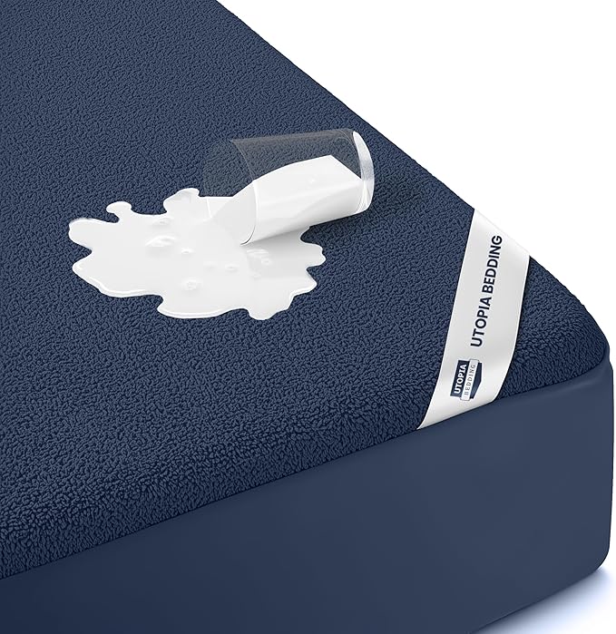 Utopia Bedding Waterproof Mattress Protector Twin XL Size, Premium Terry Mattress Cover 200 GSM, Breathable, Fitted Style with Stretchable Pockets (Navy)