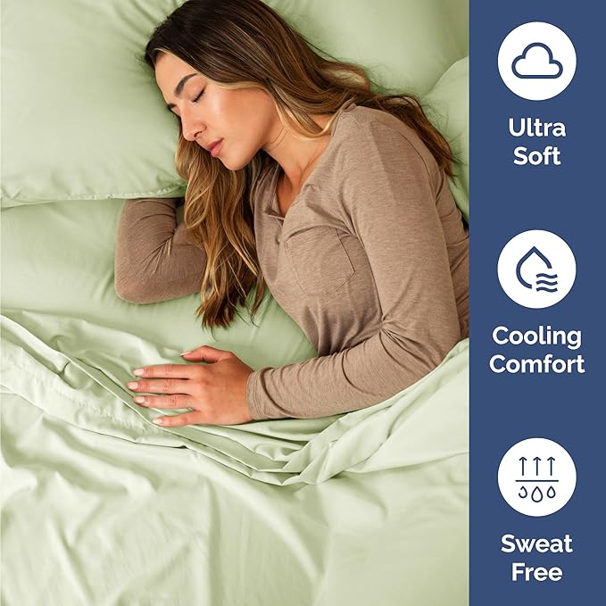 Twin 4 Piece Sheet Set - Comfy Breathable & Cooling - Ultra-Soft Hotel Luxury Bedding Set with 8-16 Inch Deep Pockets - 1 Flat & 1 Fitted Sheet & 2 Pillowcases - Wrinkle Free & Easy Care - Light Sage