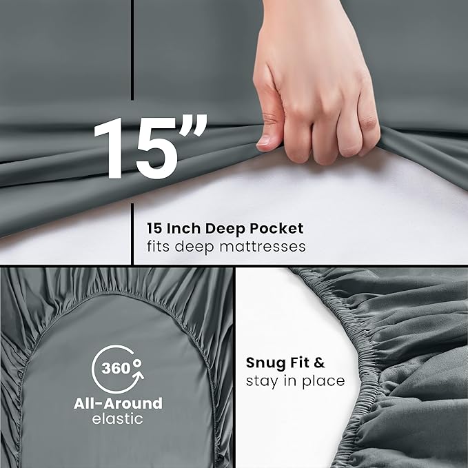 Utopia Bedding King Fitted Sheet - Bottom Sheet - Deep Pocket - Polyester - Shrinkage and Fade Resistant - Easy Care -1 Fitted Sheet Only (Grey)