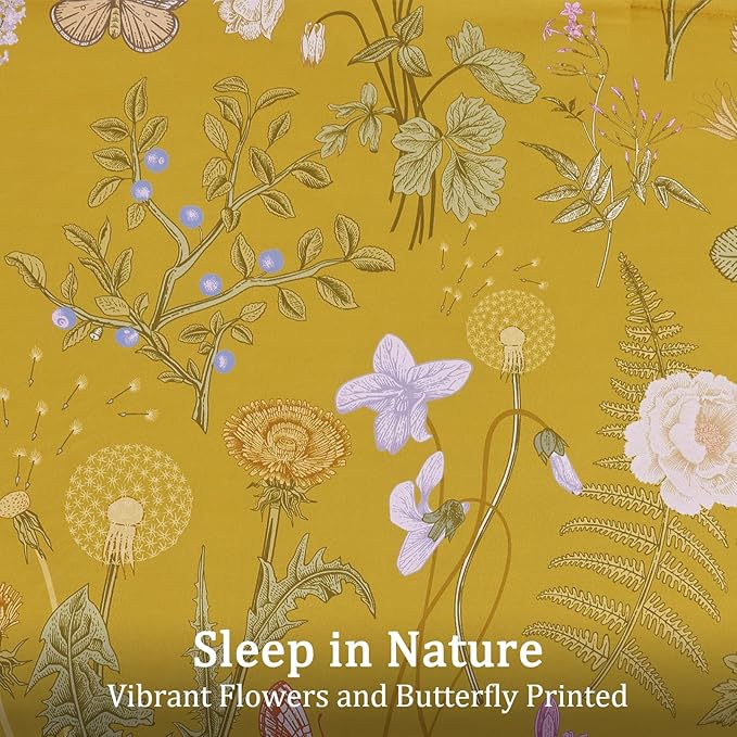 Yiran King Size Comforter Set, 7 Pieces Yellow Floral Soft Bedding Sets, King Bed in a Bag Botanical Flowers All Season Comforter, Sheets, Pillowcases & Shams