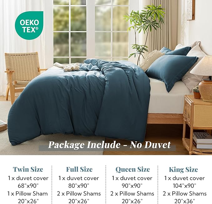 MILDLY Super Soft Duvet Cover 2pcs - 100% Washed Microfiber Peacock Blue Comforter Cover Set with Zipper Closure & Corner Ties (No Comforter)