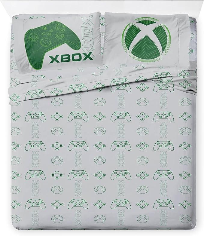 Jay Franco Kids Comforter Set Includes Sheets and Pillow Covers - Soft and Cozy Bed Set for Stylish Room Decor, Official Licensed Product, White - Xbox, 7 Piece Queen