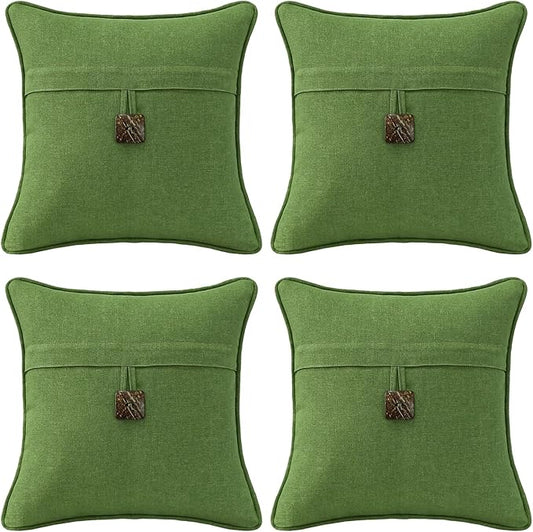 Outdoor Decorative Pillows with Coconut Button Pack of 4, 16" x 16" Outdoor Pillow Set for Couch Bed Throw Patio Sofa, Grass Green