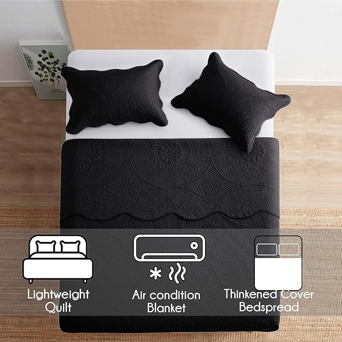 IR Imperial Rooms 8 Pack Quilt King Size Bedding (106" x 96") - Bulk Wholesale for Hotels, Guest Bedroom & Airbnbs - Lightweight Microfiber Reversible Floral Embossed Quilts Bedspreads (Black)