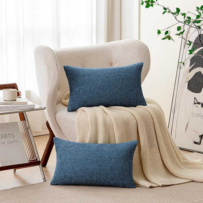a moment Ocean Blue Chenille Throw Pillow Covers 12x20 Inch Pack of 2 Modern Decorative Throw Pillow Covers Farmhouse Cross Covers Home Decor for Sofa Bedroom Living Room