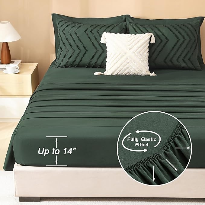 Litanika Forest Green Queen Size Comforter Set with Sheets - 7 Pieces Bed in a Bag Queen Boho Tufted Complete Bedding Sets with Comforter, Sheets, Pillowcases & Shams