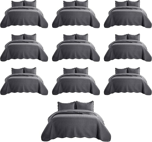 IR Imperial Rooms Twin Quilt Bedding Set (68” x 86”) - Bulk Pack of 10 Wholesale for Hotels, Guest Bedroom & Airbnbs - Lightweight Microfiber Reversible Embossed Quilts Bedspreads (Charcoal)