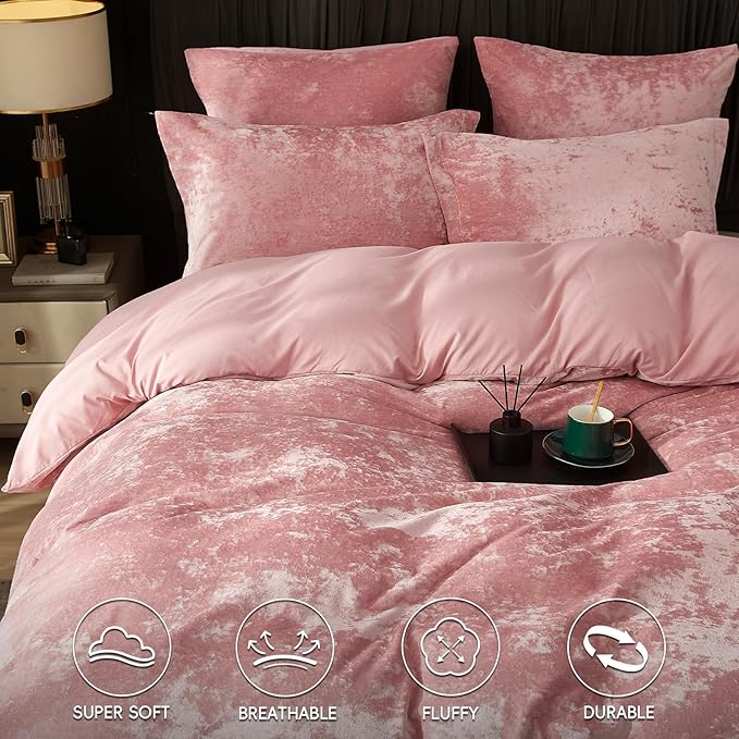 PHF Truly Velvet Duvet Cover Set California King Size, 3pcs Ultra Soft Breathable Comforter Cover Set, Luxury Cozy Flannel Duvet Cover with Pillow Shams Bedding Collection, 104" x 98", Pink