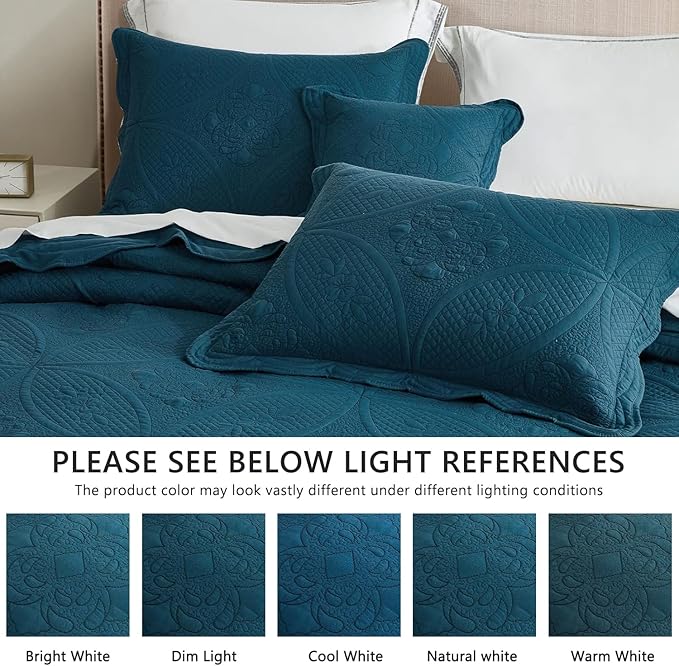 Oversized Bedspread - Queen Size Bedding Cover - Modern & Contemporary Coverlet Set, Real Stitching, Reversible, Lightweight, 4 Piece, Blue