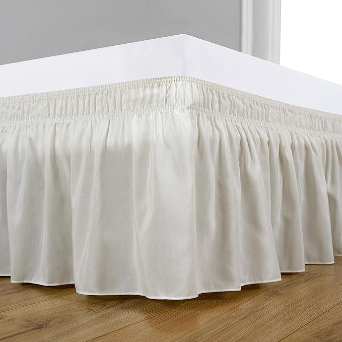 Bed Skirt Three Sides Fabric Adjustable Elastic Wrap Around Dust Ruffled Bed Skirts California King, Ivory, 16 Inch Tailored Drop