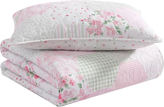 Laura Ashley Kids - Twin Quilt Set, Reversible Kids Bedding with Matching Sham(s), Ideal for Toddler Bedding Set, Ideal Girl Room Essentials, Coquette Room Decor (Ellyn Pink, Twin)