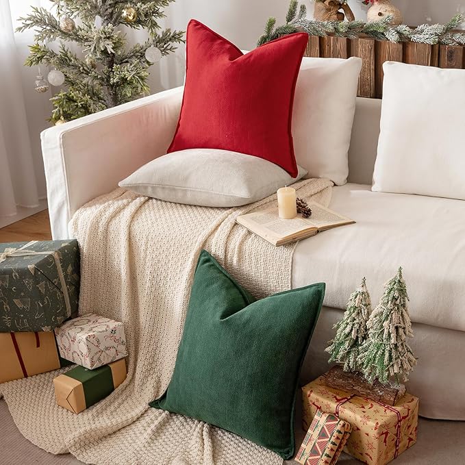 MIULEE Pack of 2 Red Decorative Pillow Covers 26x26 Inch Soft Chenille Luxurious Couch Throw Pillows Farmhouse Cushion Covers Euro Shams with Elegant Design for Sofa Bedroom Home Decor