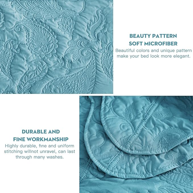 HZ & HY Oversized King Bedspread, Quilted Coverlet Bedding Set, Lightweight Thin Comforter, Reversible, Luxurious, 5 Piece, 100% Microfiber, Blue