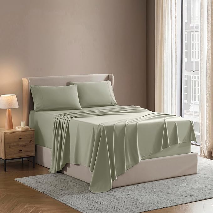 Nestl California King Sheet Set - 1800 Ultra-Soft Microfiber Cal King Bed Sheets - Double Brushed - Deep Pockets - Easy Fit - 4 Piece Set - Bed Sheets (California King, Light Green)