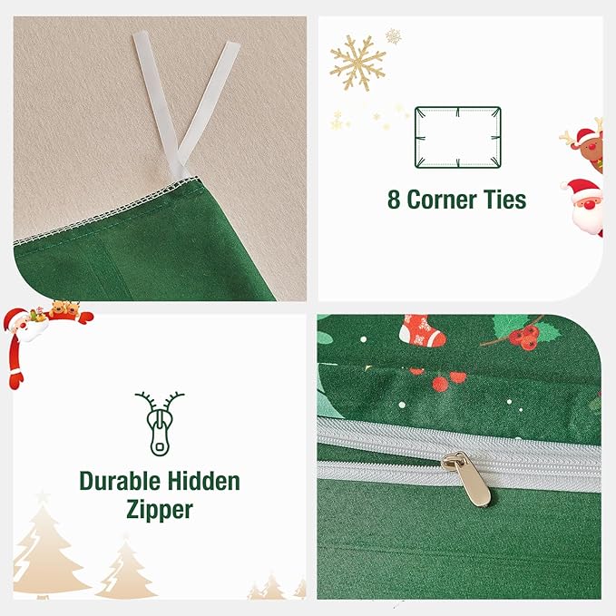 Lekesky Christmas Duvet Cover Queen Size,3 Pieces Reversible Duvet Cover Set with Red Snowflake Holiday Bedding Set with Zipper and 8 Corner Ties (Queen,90"x90"),Green