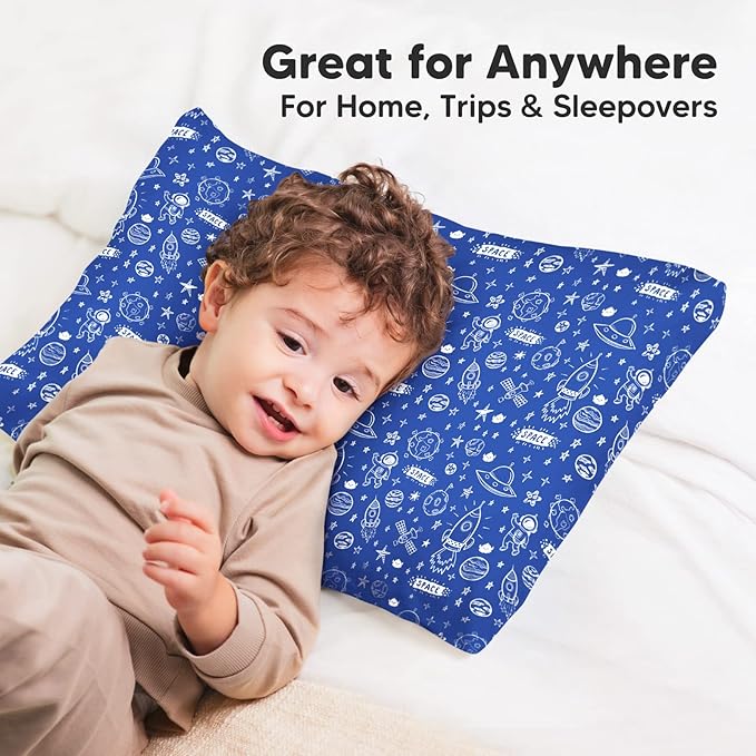 KeaBabies Toddler Pillowcase 13"x18" - Organic Cotton Toddler Pillowcase for Kids, Boys,Girls,Soft & Durable Cotton Cover for Miniature Sleepy Pillows,Cute Colors,Pillow Sold Separately(Off to Space)