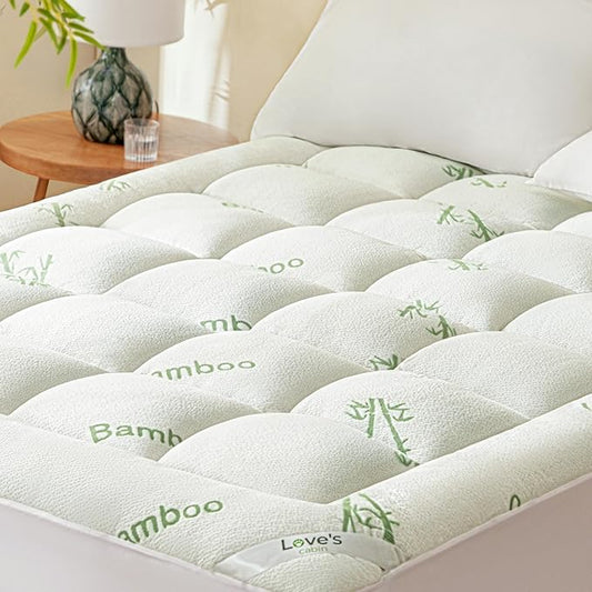 Love's cabin King Mattress Topper Viscose Derived from Bamboo, Thick Pillow Top Mattress Pad with Stretchable Pockets for 8"-20" Mattress, Breathable Cooling Mattress Topper for Hot Sleepers, Green