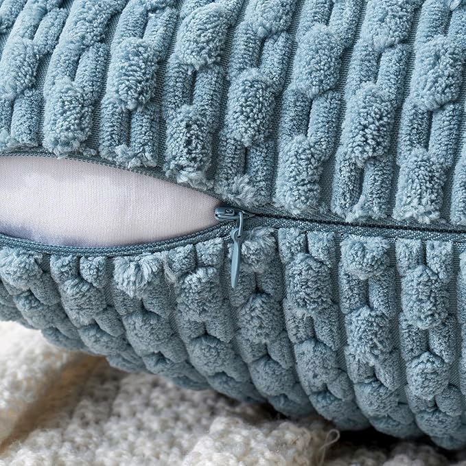MIULEE Pack of 2 Decorative Lumbar Throw Pillow Covers 12x20 Inch Soft Boho Striped Textured Corduroy Pillow Covers Modern Farmhouse Home Decor for Couch Bed Sofa Living Room Blue Grey