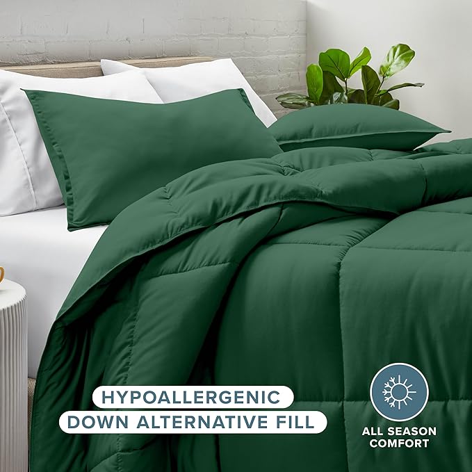 Bare Home Comforter Set - Oversized Queen Size - Ultra-Soft - Goose Down Alternative - Premium 1800 Series - All Season Warmth (Oversized Queen, Forest Green)