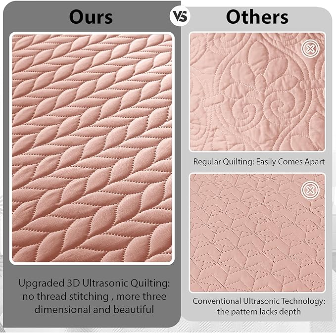 IR Imperial Rooms Queen Quilt Bedding Set (90" x 96") - Bulk Pack of 10 Wholesale for Hotels Guest Bedroom & Airbnbs - Lightweight Microfiber Reversible Embossed Quilts Bedspreads (Peach/Baby Pink)
