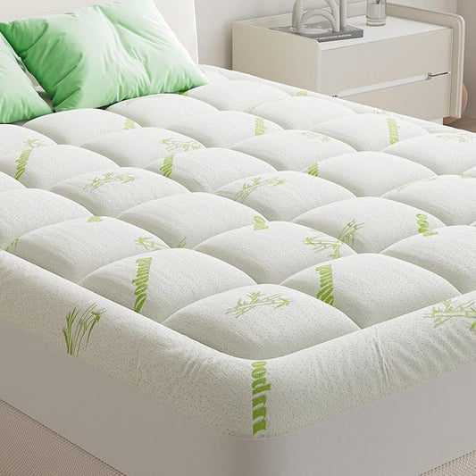 NEWBULIG King Mattress Topper Viscose Derived from Bamboo, Thick Pillow Top Mattress Pad with Stretchable Pockets, Soft Mattress Topper for Back Pain Relief