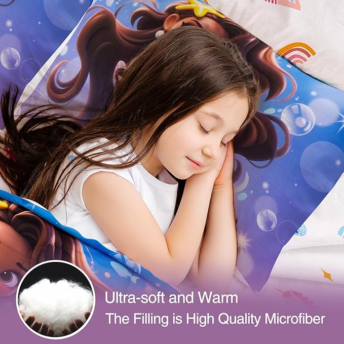 A Nice Night Mermaid Wearing Starfish Hair Accessory Queen Comforter Set for Girls, Ocean Theme Full 6-Piece Bed in a Bag with Sheet Set & Pillowcases