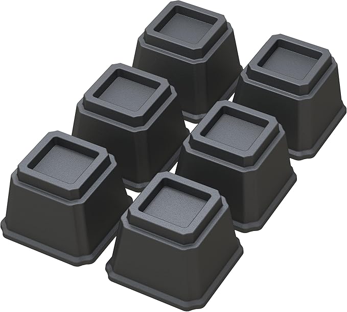 Bed Risers 4 Inch Heavy Duty Bed Elevators, Set of 6 Lifts Up 3,000 lbs Furniture Riser for Sofa and Table, Black