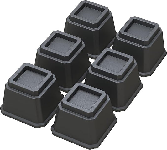 Bed Risers 4 Inch Heavy Duty Bed Elevators, Set of 6 Lifts Up 3,000 lbs Furniture Riser for Sofa and Table, Black