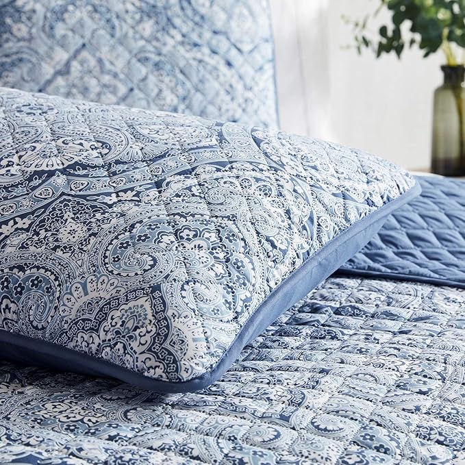 Mellanni Twin Bedspread Coverlet Set - Bedding Cover with Sham - Ultrasonic Quilting Technology - 2 Piece Oversized Quilt Set - Bedspreads & Coverlets (Twin, Medallion Blue)