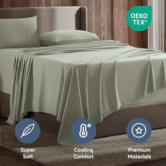 Nestl Full XL Sheet Set - Luxury 1800 Ultra-Soft Microfiber Full Extra Long Bed Sheets - Double Brushed - Deep Pockets - Easy Fit - 4 Piece Set - Bedding Sheets & Pillowcases (Full XL, Light Green)