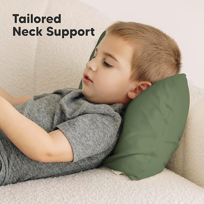 Toddler Pillow with Pillowcase - 10x18 My Little Dreamy Kids Travel Bed Pillows for Sleeping, Organic Cotton Small Pillowcase, Soft & Breathable, Machine Washable, Toddlers 2-5 years old(Jungle Green)