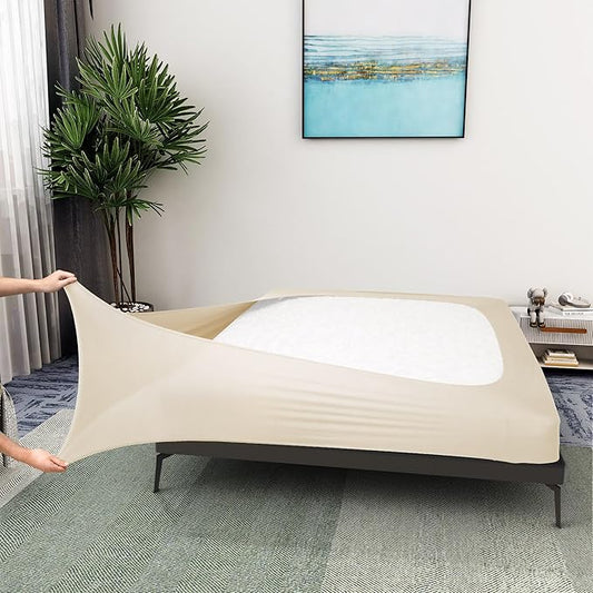 Alyvia Spring Box Spring Cover Full Size - Jersey Knit & Stretchy Wrap Around 4 Sides Bed Skirt for Hotel & Home - Full/Full XL, Beige